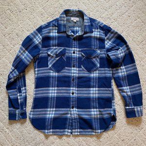 Wallace & Barnes / J. Crew Blue & Cream Plaid Heavy Flannel Shirt, Size Medium